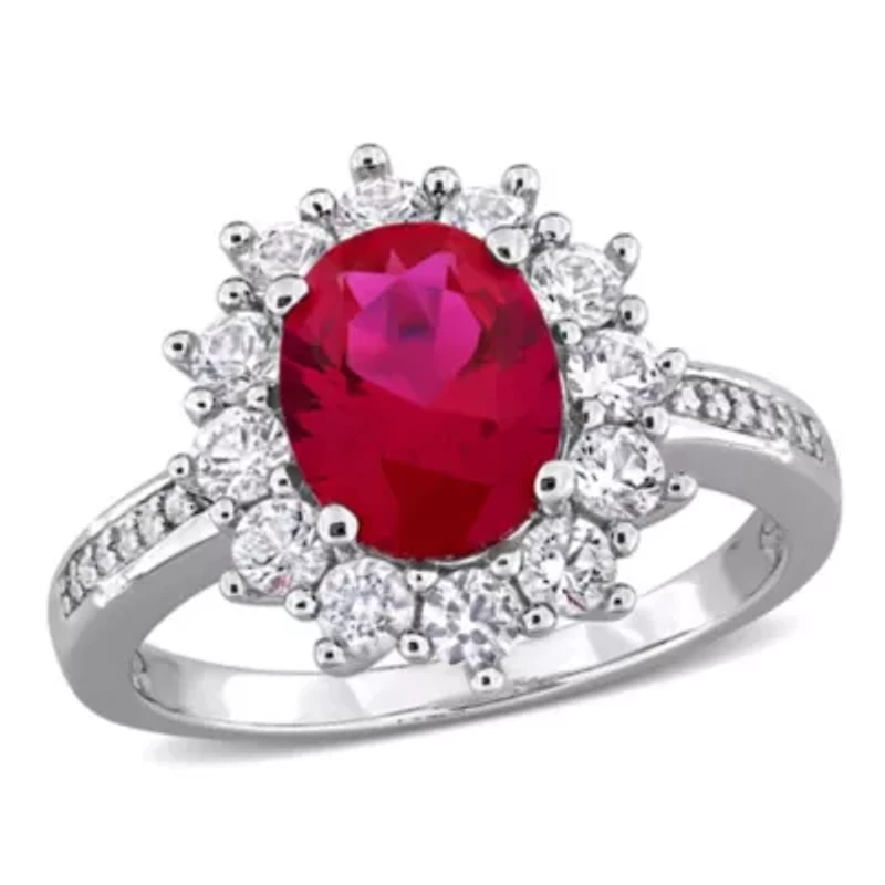Lab Created Ruby and White Sapphire with Diamond Accent Cocktail Ring Sterling Silver