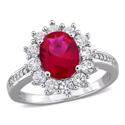 Lab Created Ruby and White Sapphire with Diamond Accent Cocktail Ring Sterling Silver