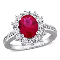 Lab Created Ruby and White Sapphire with Diamond Accent Cocktail Ring Sterling Silver