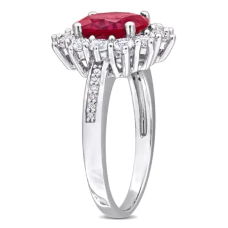 Lab Created Ruby and White Sapphire with Diamond Accent Cocktail Ring Sterling Silver