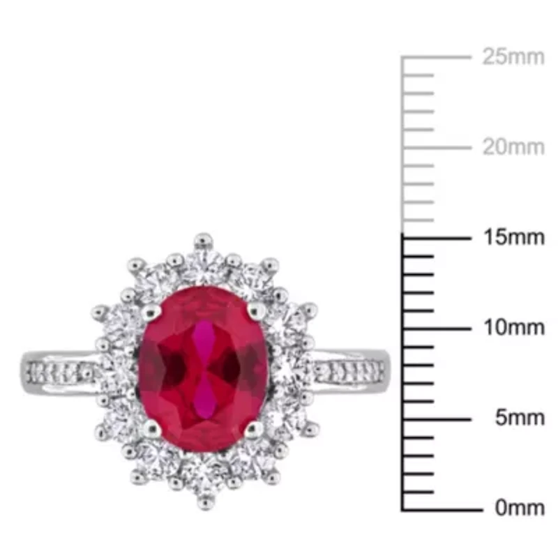 Lab Created Ruby and White Sapphire with Diamond Accent Cocktail Ring Sterling Silver