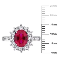 Lab Created Ruby and White Sapphire with Diamond Accent Cocktail Ring Sterling Silver