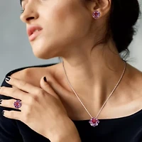 3-Pc Set of Garnet & Amethyst-Africa Cluster Ring, Earrings Pendant with Chain Sterling Silver