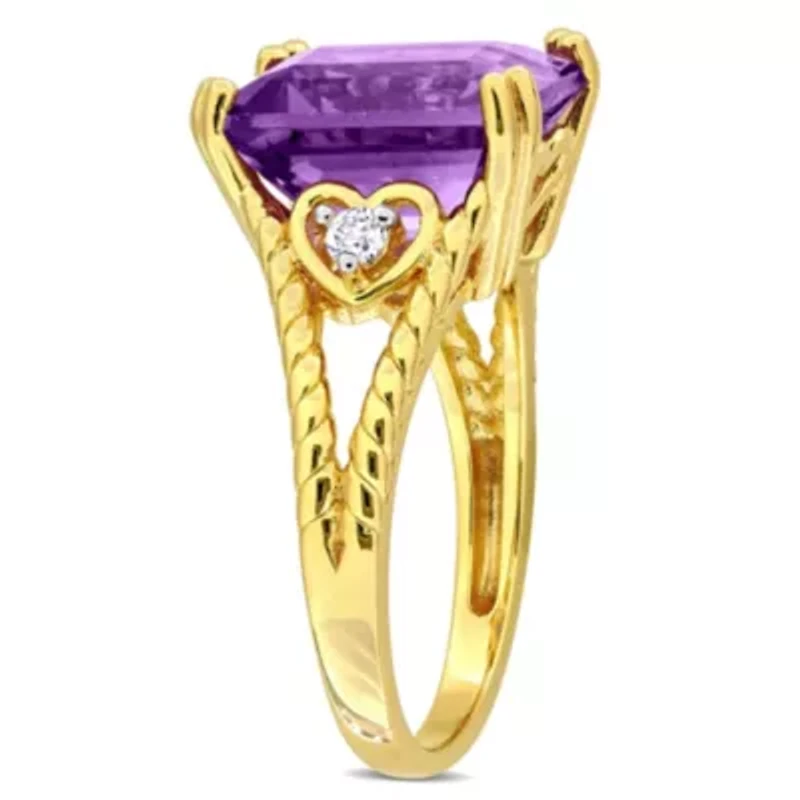 3-Pc Set of Amethyst & White Topaz Ring, Earrings Pendant with Chain Yellow Plated Sterling Silver