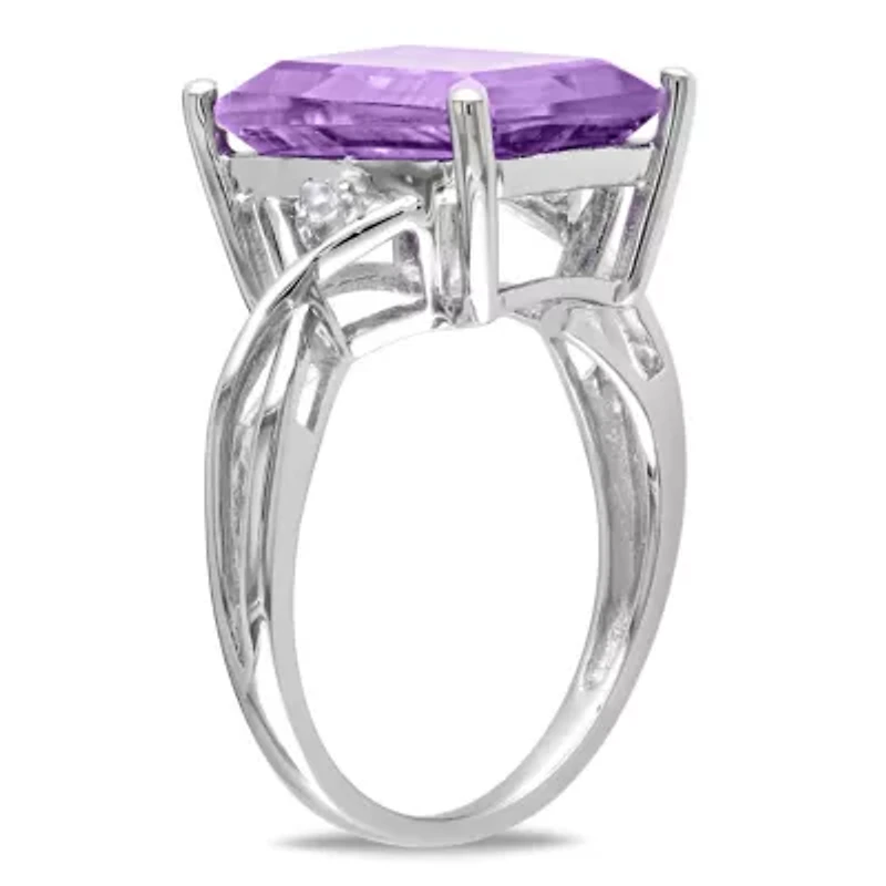 3-Pc Set of Amethyst & White Topaz Twisted Ring, Earrings Pendant with Chain Sterling Silver