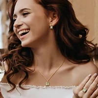 3-Pc Set of Green Quartz & Black Sapphire Ring, Earrings Pendant with Chain Yellow Plated Sterling Silver