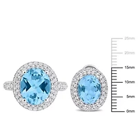 2-Pc Set of Sky Blue & White Topaz Double Halo Ring Earrings Sterling Silver