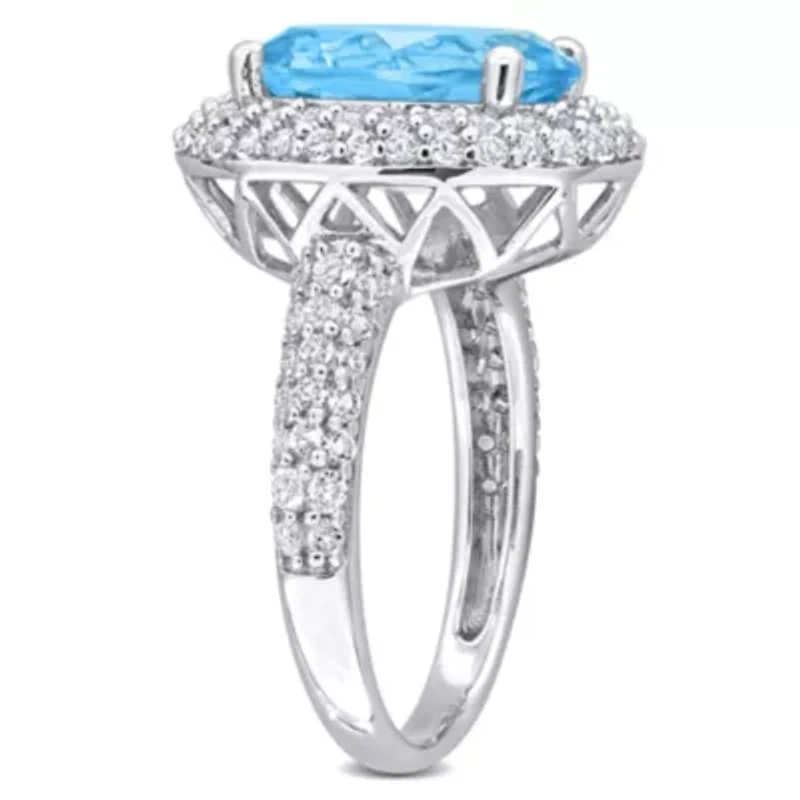 2-Pc Set of Sky Blue & White Topaz Double Halo Ring Earrings Sterling Silver