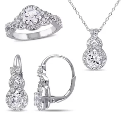 Lab Created 3-Pc Set of White Sapphire Ring, Earrings & Pendant with Chain Sterling Silver