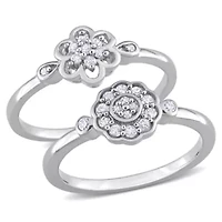 2-Pc Set of 1/3 ct. t.w. Diamond Flower Ring Sterling Silver