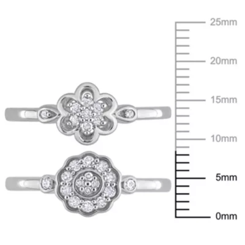 2-Pc Set of 1/3 ct. t.w. Diamond Flower Ring Sterling Silver