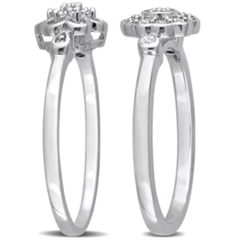 2-Pc Set of 1/3 ct. t.w. Diamond Flower Ring Sterling Silver