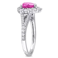 3-Pc Set of Created Pink & White Sapphire Halo Heart Ring, Earrings Pendant with Chain Sterling Silver