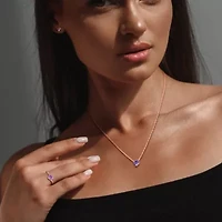 3-Pc Set of Amethyst & Diamond Accent Heart Swirl Ring, Earrings Necklace Rose Plated Sterling Silver