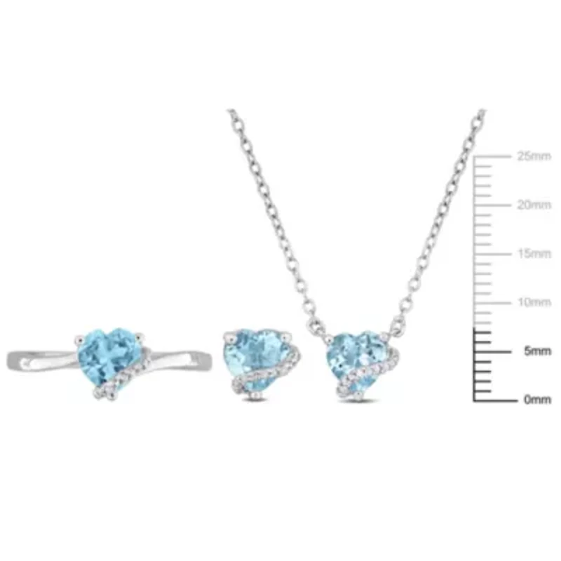 3-Pc Set of Sky Blue Topaz & Diamond Accent Heart Swirl Ring, Earrings Necklace Sterling Silver
