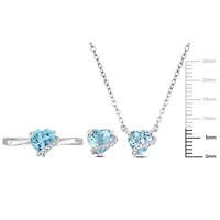 3-Pc Set of Sky Blue Topaz & Diamond Accent Heart Swirl Ring, Earrings Necklace Sterling Silver