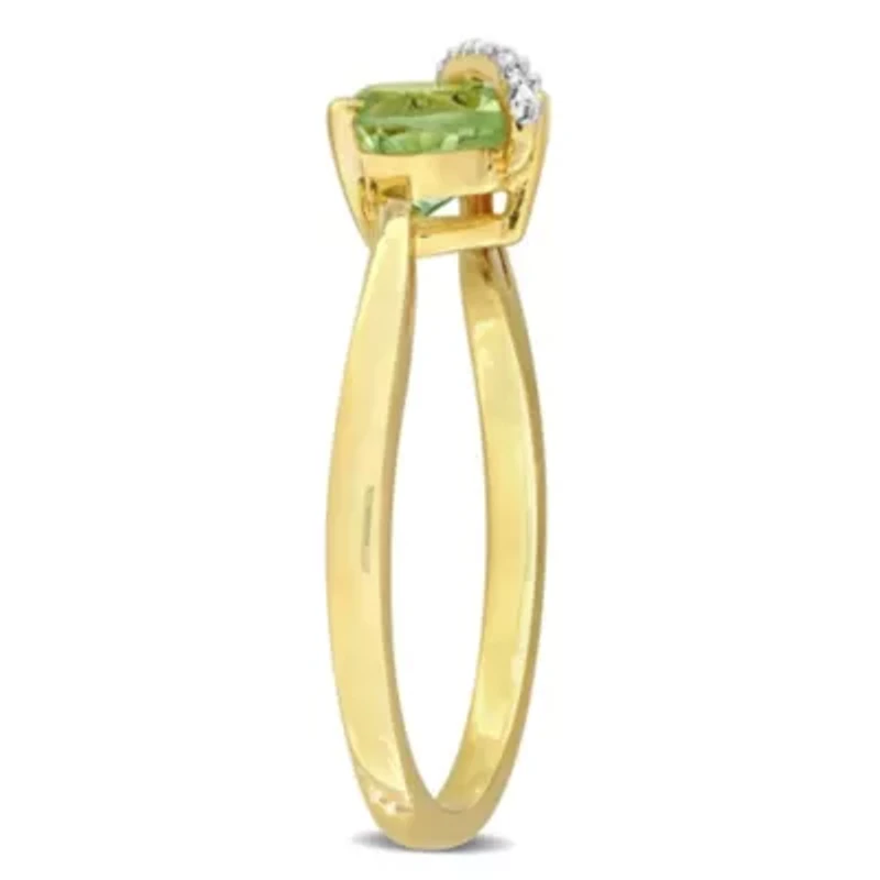 3-Pc Set of Green Quartz & Diamond Accent Heart Swirl Ring, Earrings Necklace Yellow Plated Sterling Silver