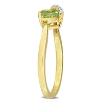 3-Pc Set of Green Quartz & Diamond Accent Heart Swirl Ring, Earrings Necklace Yellow Plated Sterling Silver