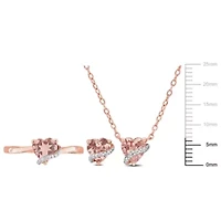 3-Pc Set of Morganite & Diamond Accent Heart Swirl Ring, Earrings Necklace Rose Plated Sterling Silver