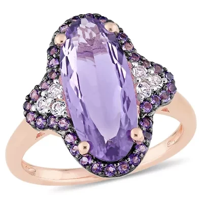 Amethyst-Africa & White Topaz Fashion Ring in Rose Plated Sterling Silver