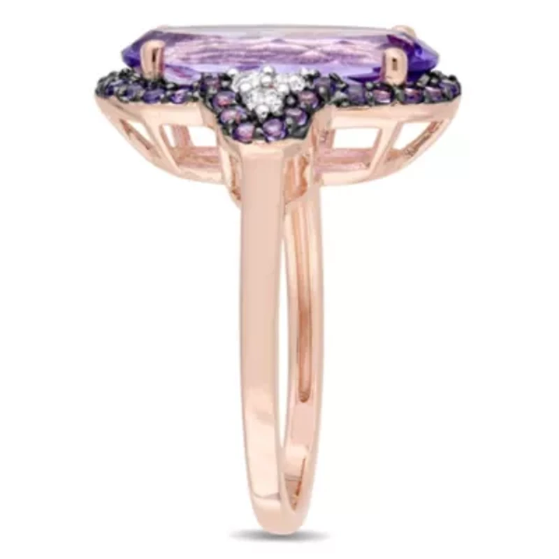 Amethyst-Africa & White Topaz Fashion Ring in Rose Plated Sterling Silver