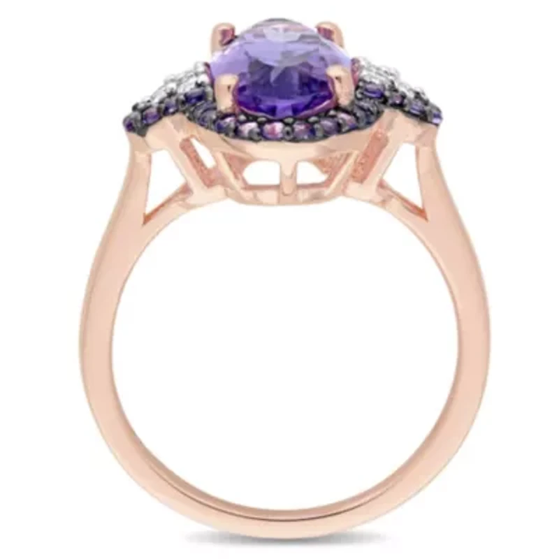 Amethyst-Africa & White Topaz Fashion Ring in Rose Plated Sterling Silver