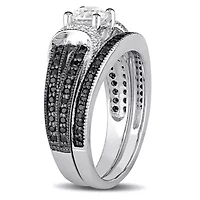 Lab Created Created White Sapphire Split Shank Bridal Set in Sterling Silver with Black Rhodium