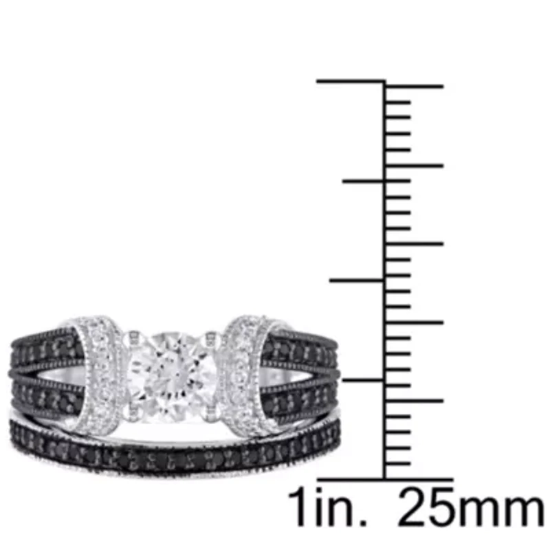 Lab Created Created White Sapphire Split Shank Bridal Set in Sterling Silver with Black Rhodium
