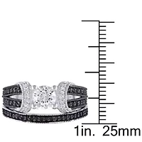 Lab Created Created White Sapphire Split Shank Bridal Set in Sterling Silver with Black Rhodium