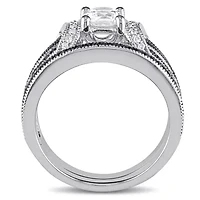 Lab Created Created White Sapphire Split Shank Bridal Set in Sterling Silver with Black Rhodium
