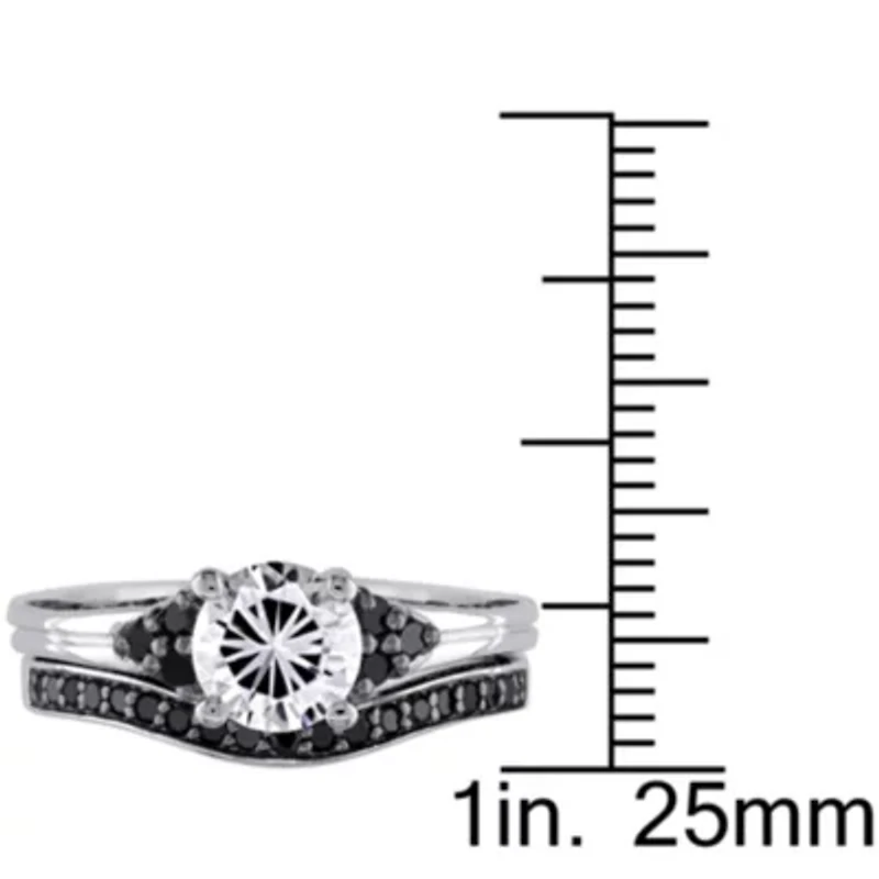 Lab Created Created White Sapphire & 3/5 ct. t.w. Black Diamond Floral Bridal Set in Sterling Silver with Black Rhodium