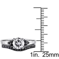 Lab Created Created White Sapphire & 3/5 ct. t.w. Black Diamond Floral Bridal Set in Sterling Silver with Black Rhodium