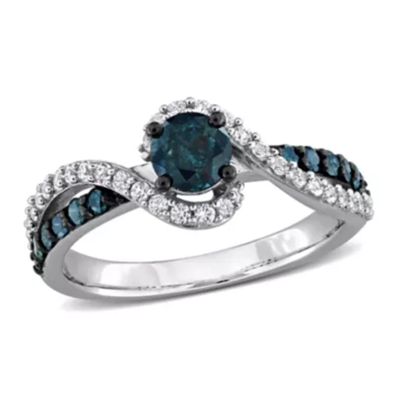 Lab Created Created White Sapphire Swirl Engagement Ring in 10k White Gold with Black Rhodium