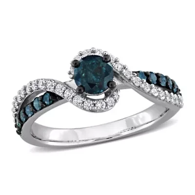 Lab Created Created White Sapphire Swirl Engagement Ring in 10k White Gold with Black Rhodium