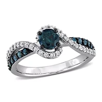 Lab Created Created White Sapphire Swirl Engagement Ring in 10k White Gold with Black Rhodium