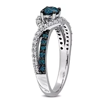 Lab Created Created White Sapphire Swirl Engagement Ring in 10k White Gold with Black Rhodium