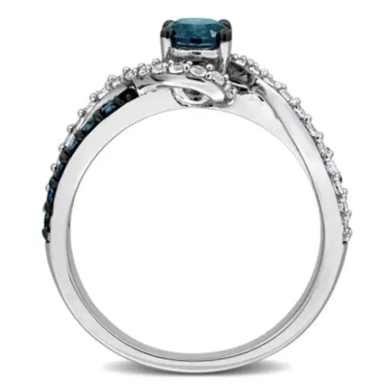 Lab Created Created White Sapphire Swirl Engagement Ring in 10k White Gold with Black Rhodium