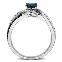 Lab Created Created White Sapphire Swirl Engagement Ring in 10k White Gold with Black Rhodium