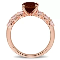 Garnet & Morganite Cocktail Ring in Rose Plated Sterling Silver