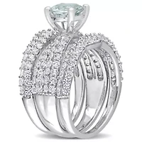 Lab Created Aquamarine & Created White Sapphire Bridal Set in Sterling Silver