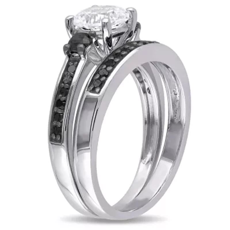 Lab Created Created White Sapphire Bridal Set in Sterling Silver with Black Rhodium