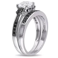 Lab Created Created White Sapphire Bridal Set in Sterling Silver with Black Rhodium