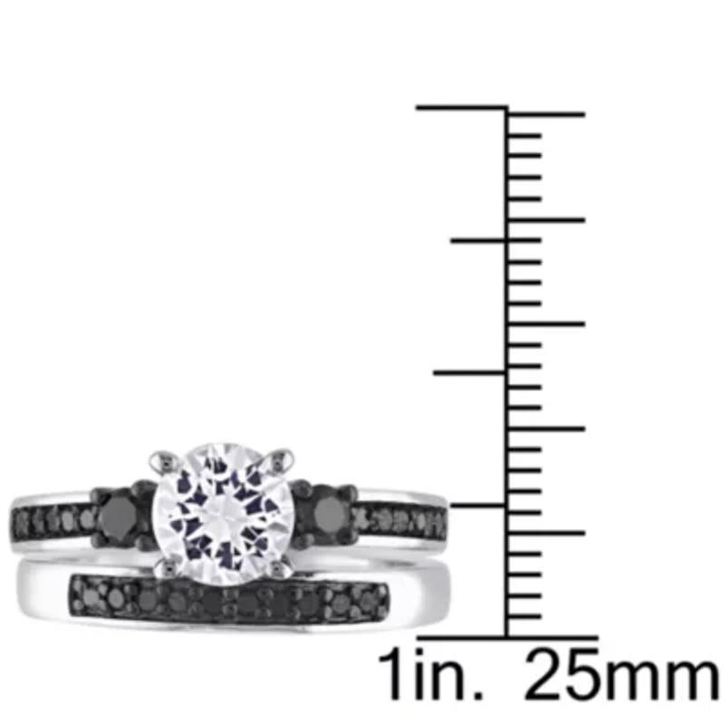 Lab Created Created White Sapphire Bridal Set in Sterling Silver with Black Rhodium