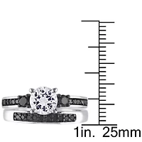 Lab Created Created White Sapphire Bridal Set in Sterling Silver with Black Rhodium
