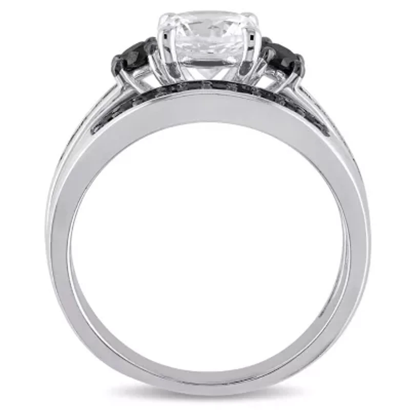 Lab Created Created White Sapphire Bridal Set in Sterling Silver with Black Rhodium