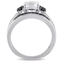 Lab Created Created White Sapphire Bridal Set in Sterling Silver with Black Rhodium