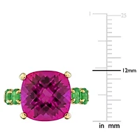 Pink Topaz & Tsavorite Cocktail Ring in Yellow Plated Sterling Silver
