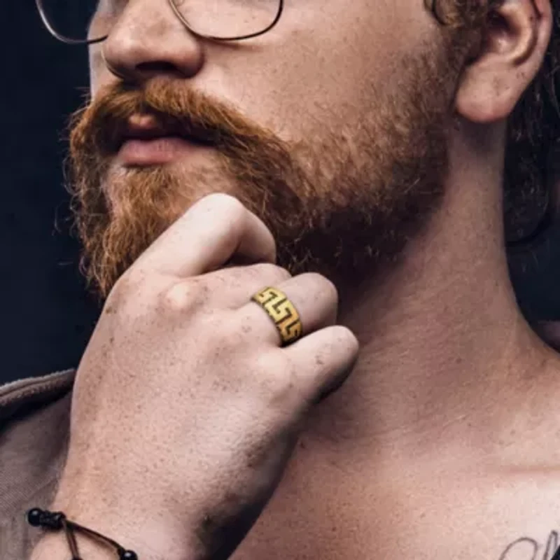 Men's Greek Key Design Ring in 14k Yellow Gold