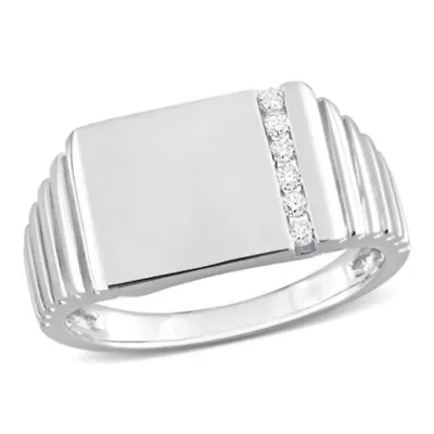 Diamond Men's Signet Ring in 10k White Gold