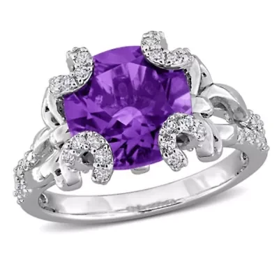 Amethyst & White Topaz Ring Sterling Silver